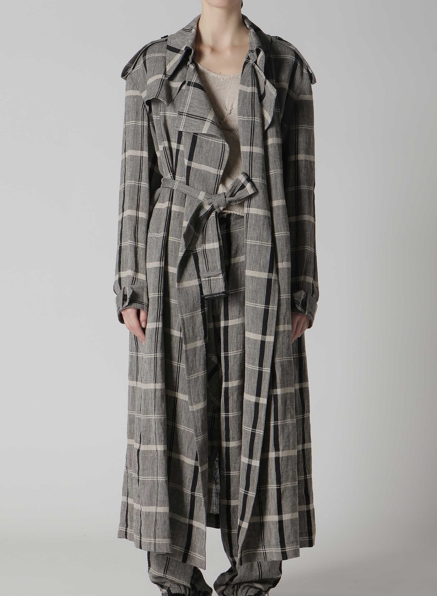 【1/23 12:00(JST) Release】LINEN/NYLON PLAID TRENCH COAT