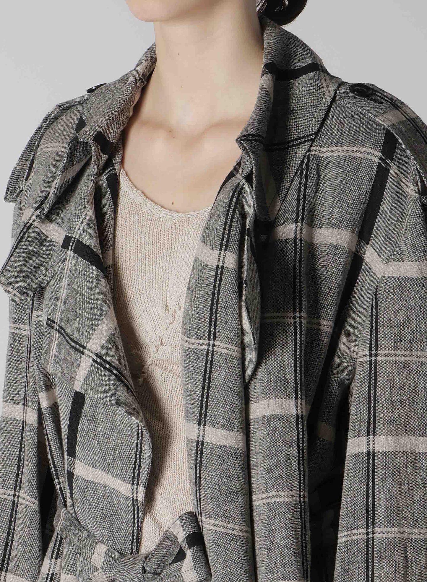 【1/23 12:00(JST) Release】LINEN/NYLON PLAID TRENCH COAT