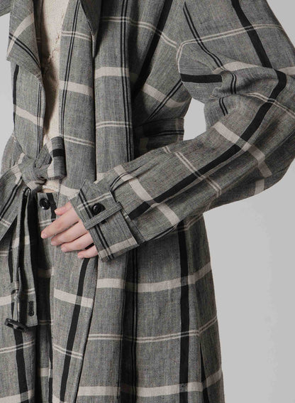 【1/23 12:00(JST) Release】LINEN/NYLON PLAID TRENCH COAT