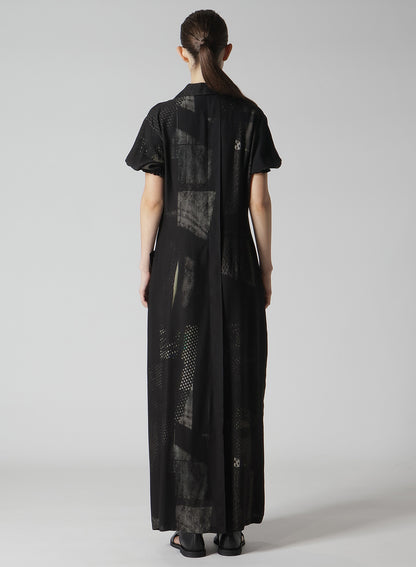 CU/DUNGAREE TWILL DARK NEON PRINT LEFT SIDE GATHERED DRESS