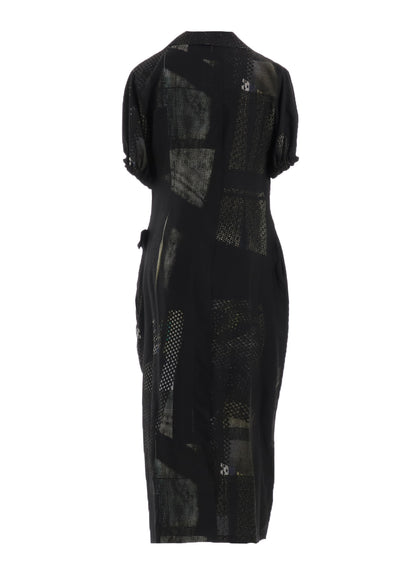 CU/DUNGAREE TWILL DARK NEON PRINT LEFT SIDE GATHERED DRESS