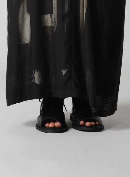 CU/DUNGAREE TWILL DARK NEON PRINT LEFT SIDE GATHERED DRESS