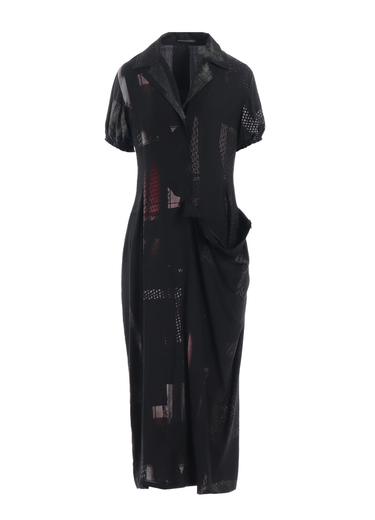 CU/DUNGAREE TWILL DARK NEON PRINT LEFT SIDE GATHERED DRESS