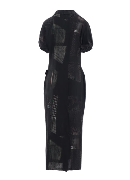 CU/DUNGAREE TWILL DARK NEON PRINT LEFT SIDE GATHERED DRESS