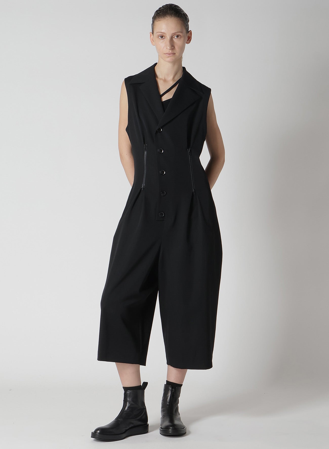 WOOL GABARDINE ZIP TUCKED JUMP SUIT