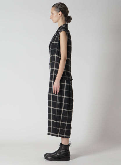 【1/23 12:00(JST) Release】LINEN/NYLON PLAID ZIP TUCKED JUMPER SKIRT