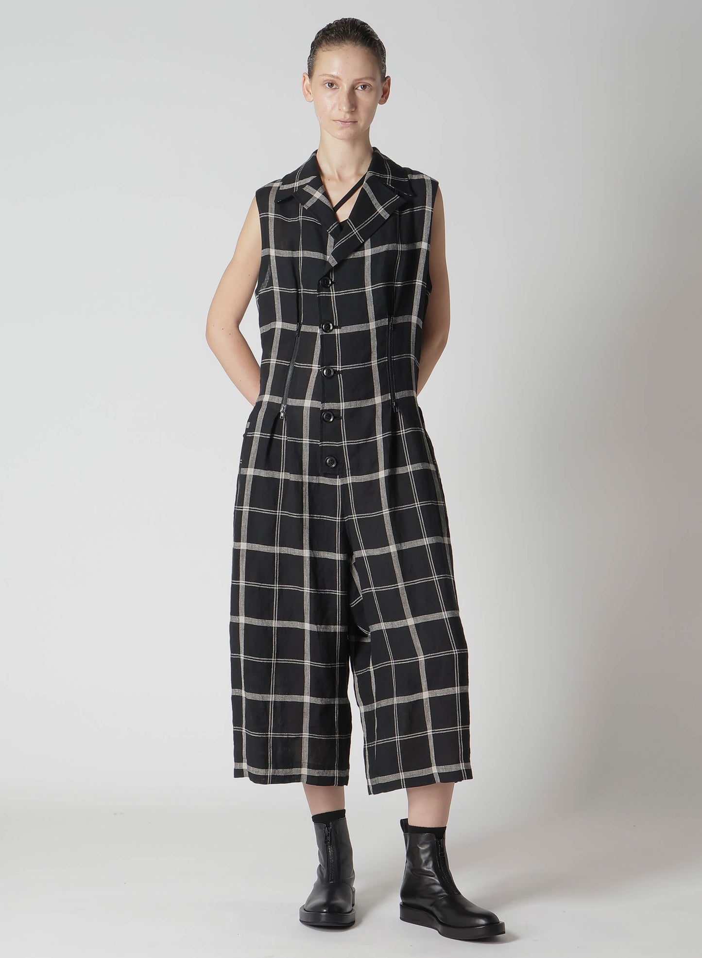 【1/23 12:00(JST) Release】LINEN/NYLON PLAID ZIP TUCKED JUMPER SKIRT