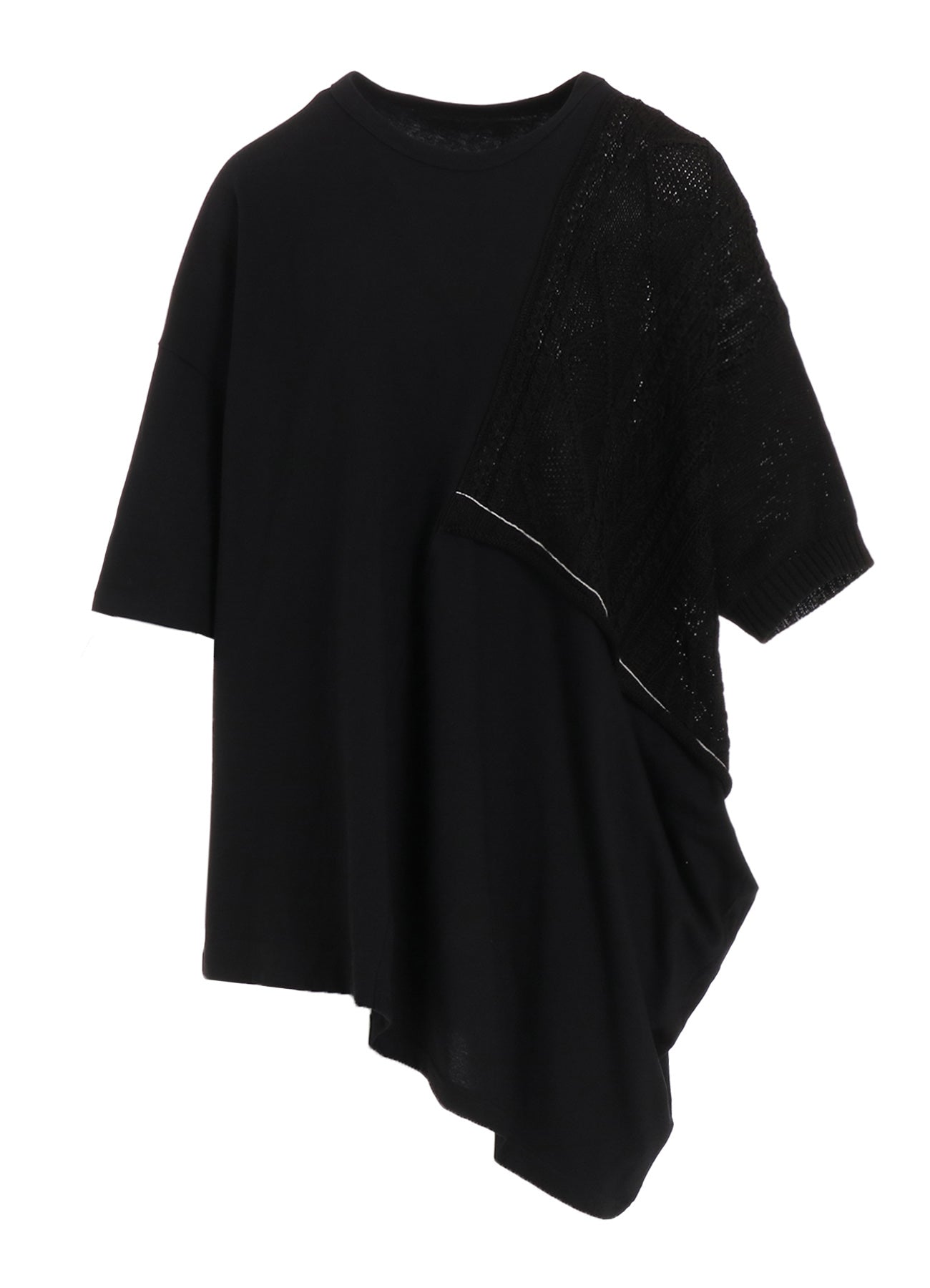 CABLE KNIT/JERSEY SWITCHING SHORT SLEEVE PULLOVER