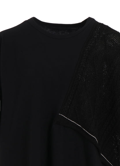 CABLE KNIT/JERSEY SWITCHING SHORT SLEEVE PULLOVER