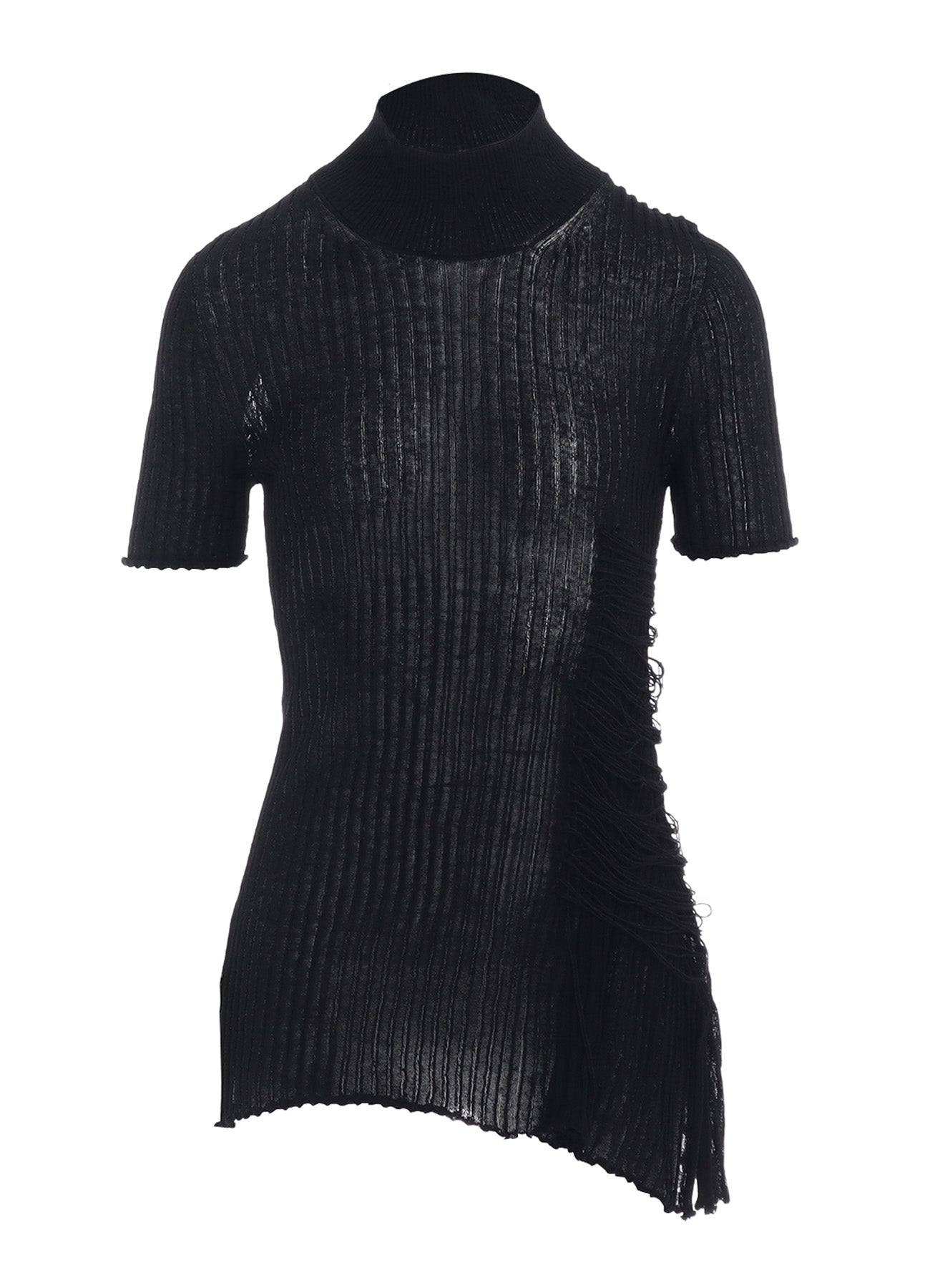 WIDE RIB WG ASYMMETRIC LACE UP HALF SLEEVE T