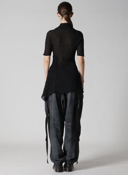 WIDE RIB WG ASYMMETRIC LACE UP HALF SLEEVE T