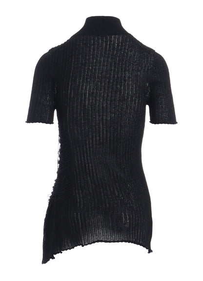 WIDE RIB WG ASYMMETRIC LACE UP HALF SLEEVE T