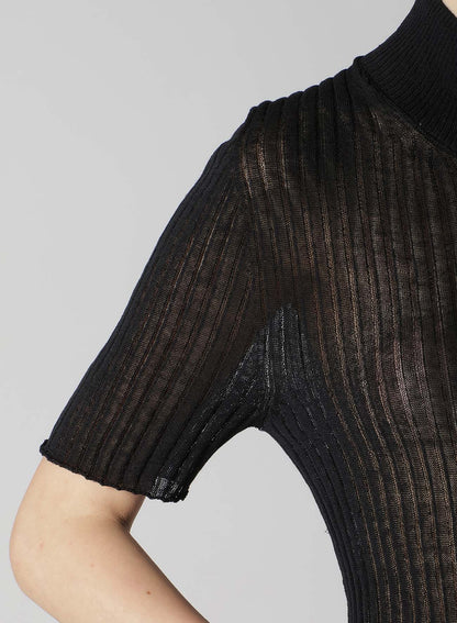 WIDE RIB WG ASYMMETRIC LACE UP HALF SLEEVE T
