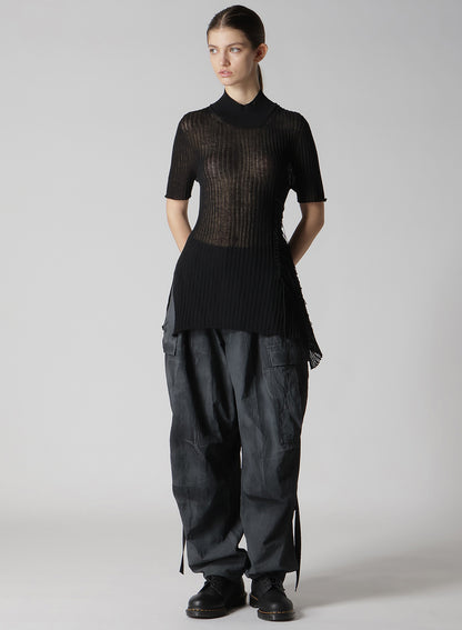WIDE RIB WG ASYMMETRIC LACE UP HALF SLEEVE T