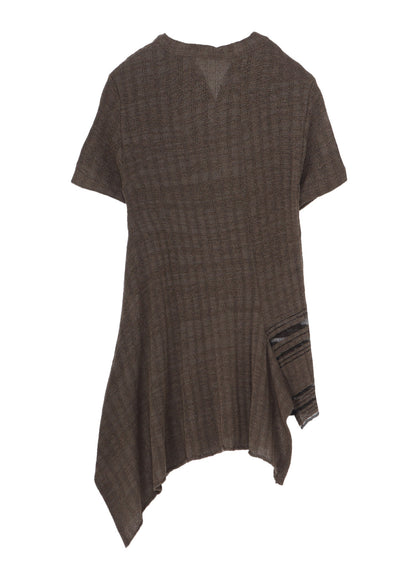 DROP NEEDLE RIB STRIPE ASYMMETRIC HEM PULLOVER