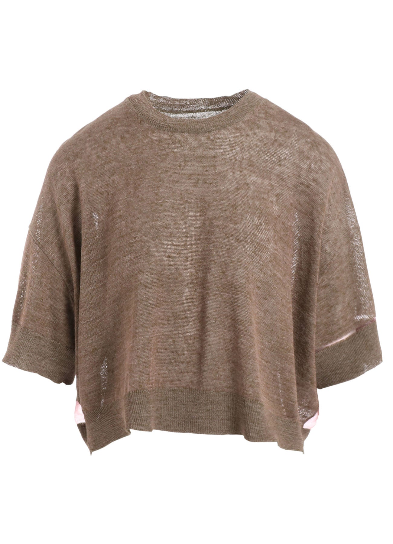 PLATING JERSEY SHEER HALF SLEEVE PULLOVER