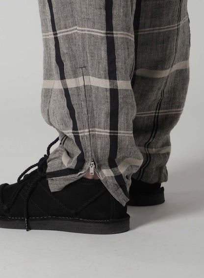 LINEN/NYLON PLAID ZIP POCKET PANTS