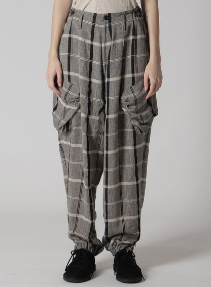 LINEN/NYLON PLAID ZIP POCKET PANTS