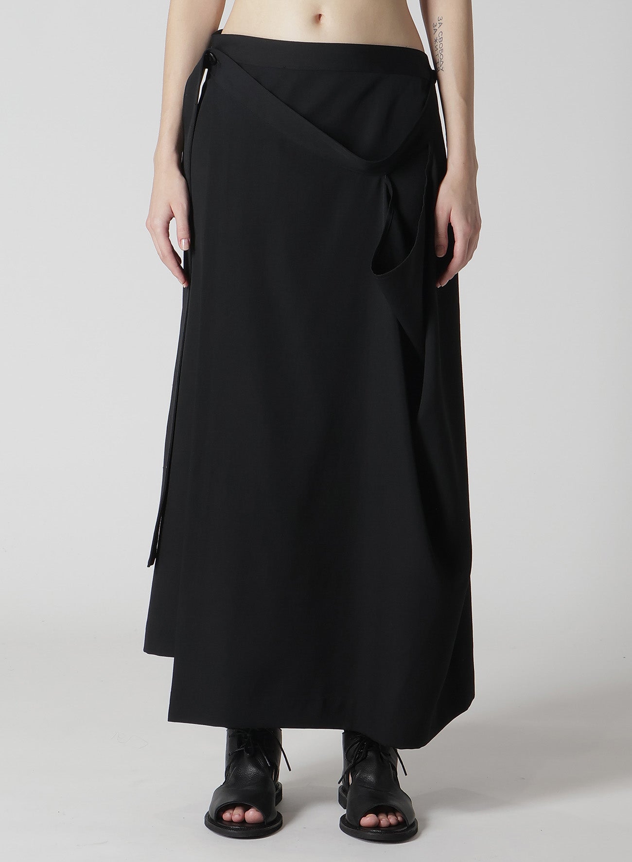 WOOL GABARDINE DRAPE WRAP SKIRT