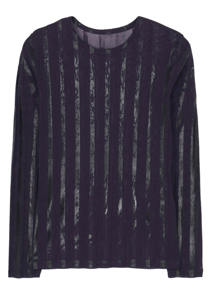 TULLE PLEATS LONG SLEEVE ROUND NECK T