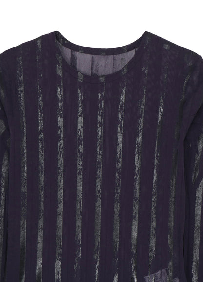 TULLE PLEATS LONG SLEEVE ROUND NECK T