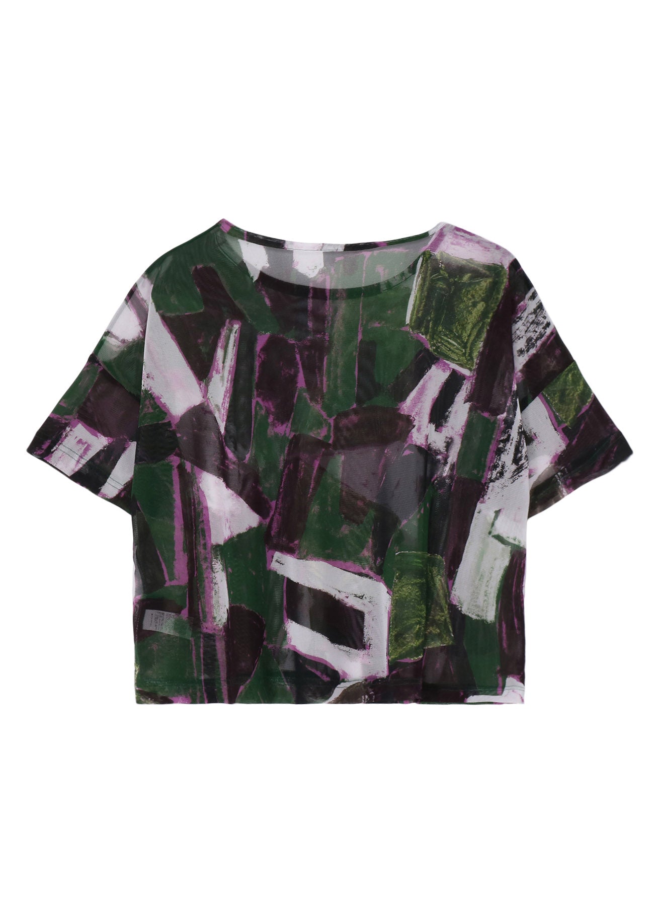 TULLE ABSTRACT PAINTING PATTERN LOOSE ROUND NECK T