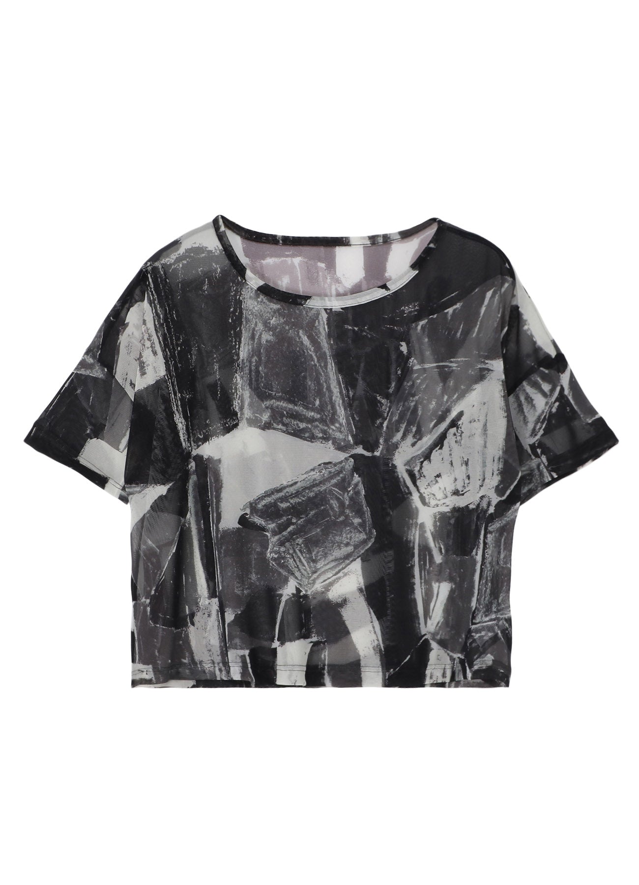 TULLE ABSTRACT PAINTING PATTERN LOOSE ROUND NECK T