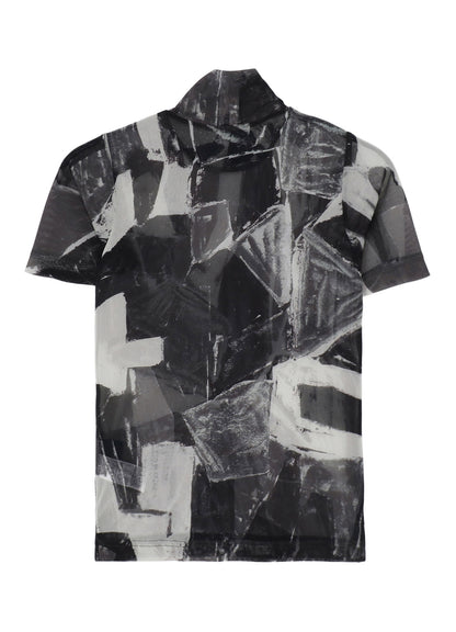 TULLE ABSTRACT PAINTING PATTERN HIGH NECK SHORT SLEEVE T