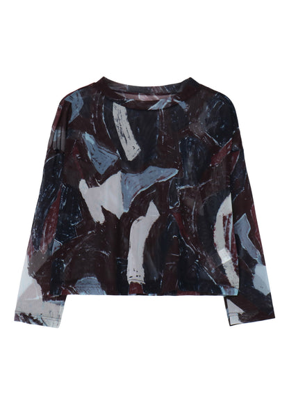 TULLE ABSTRACT PAINTING PATTERN CROPPED ROUND NECK T