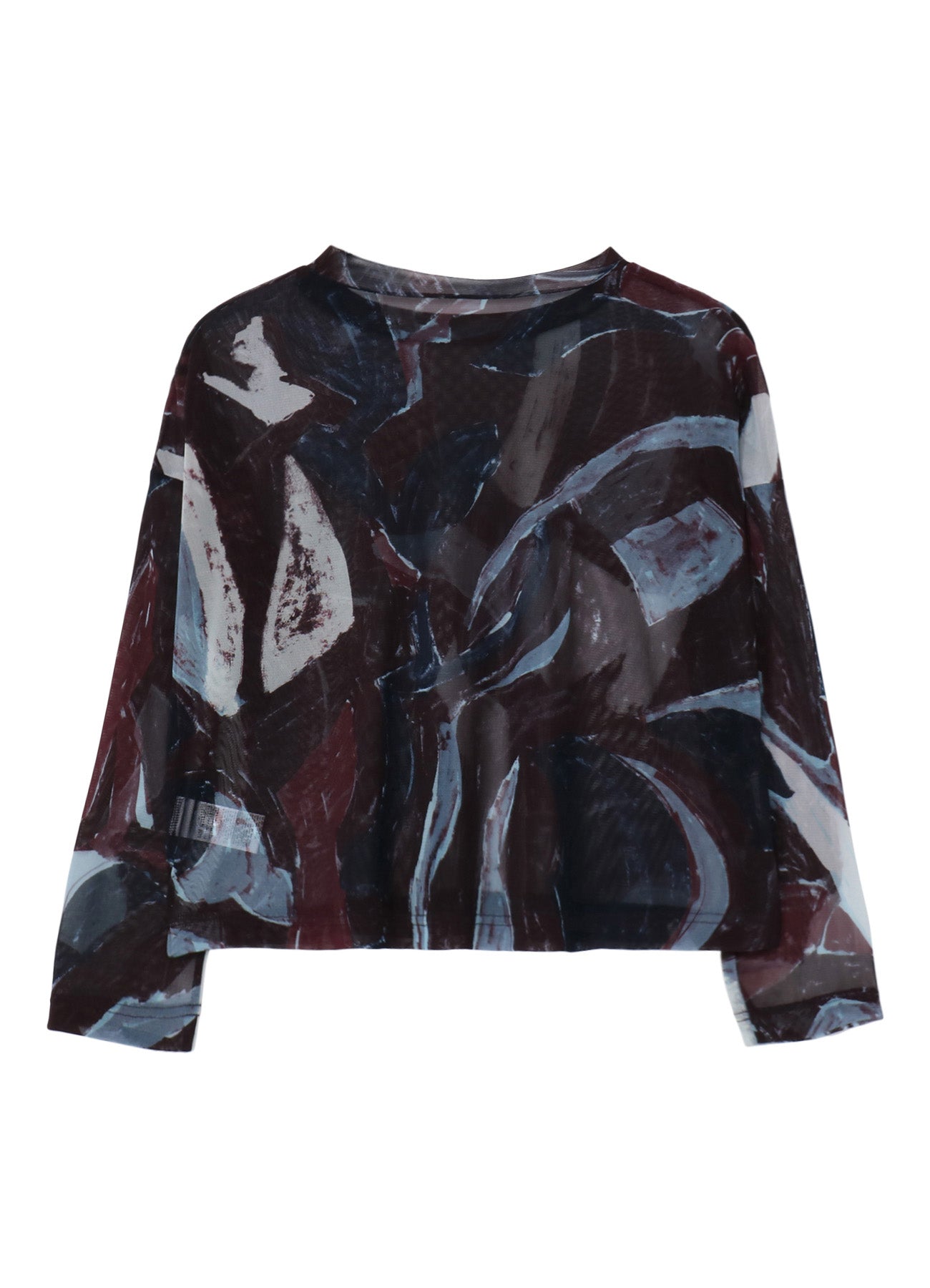 TULLE ABSTRACT PAINTING PATTERN CROPPED ROUND NECK T