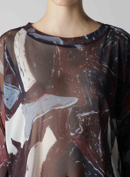 TULLE ABSTRACT PAINTING PATTERN CROPPED ROUND NECK T