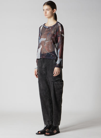 TULLE ABSTRACT PAINTING PATTERN CROPPED ROUND NECK T