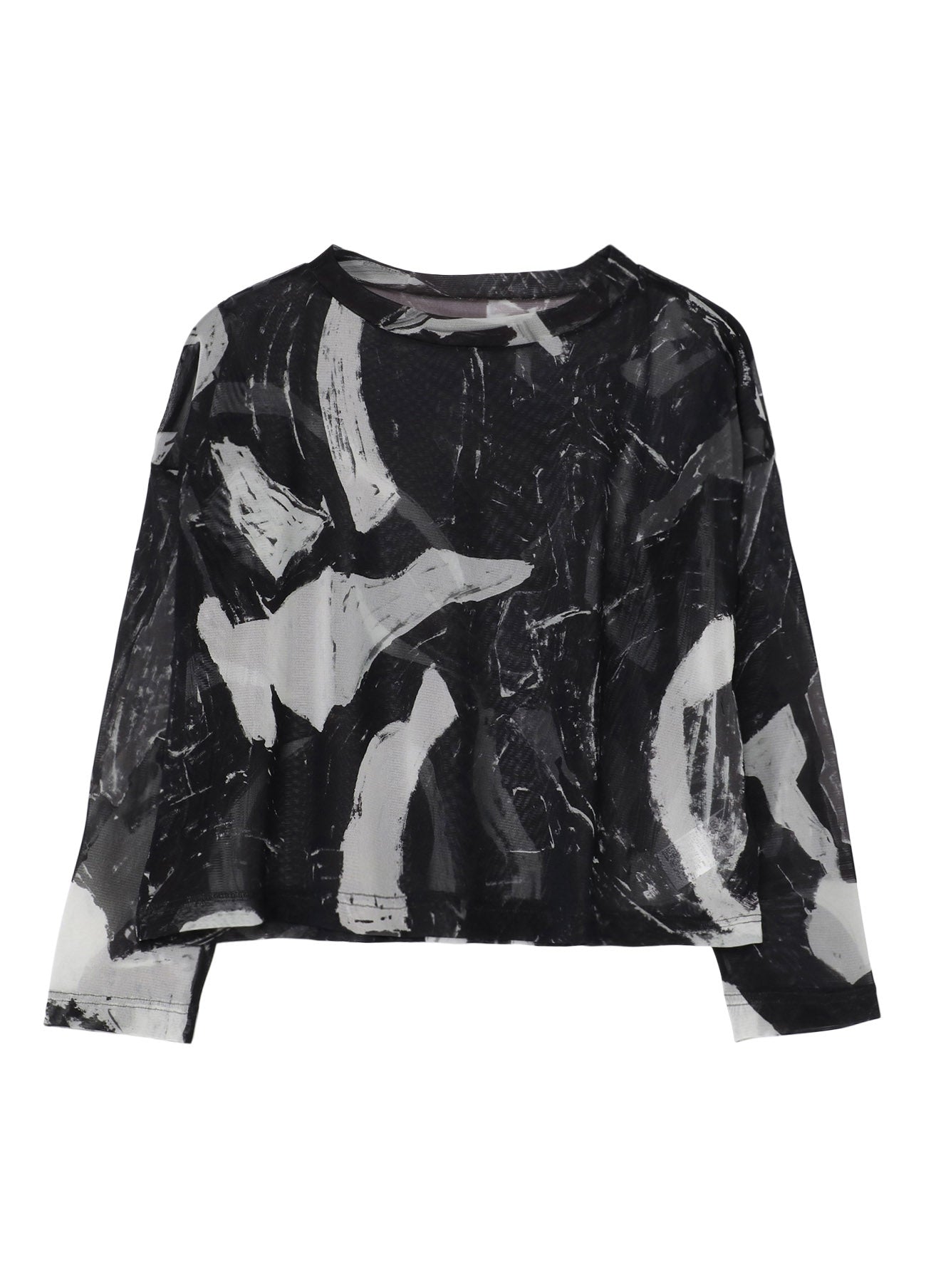 TULLE ABSTRACT PAINTING PATTERN CROPPED ROUND NECK T