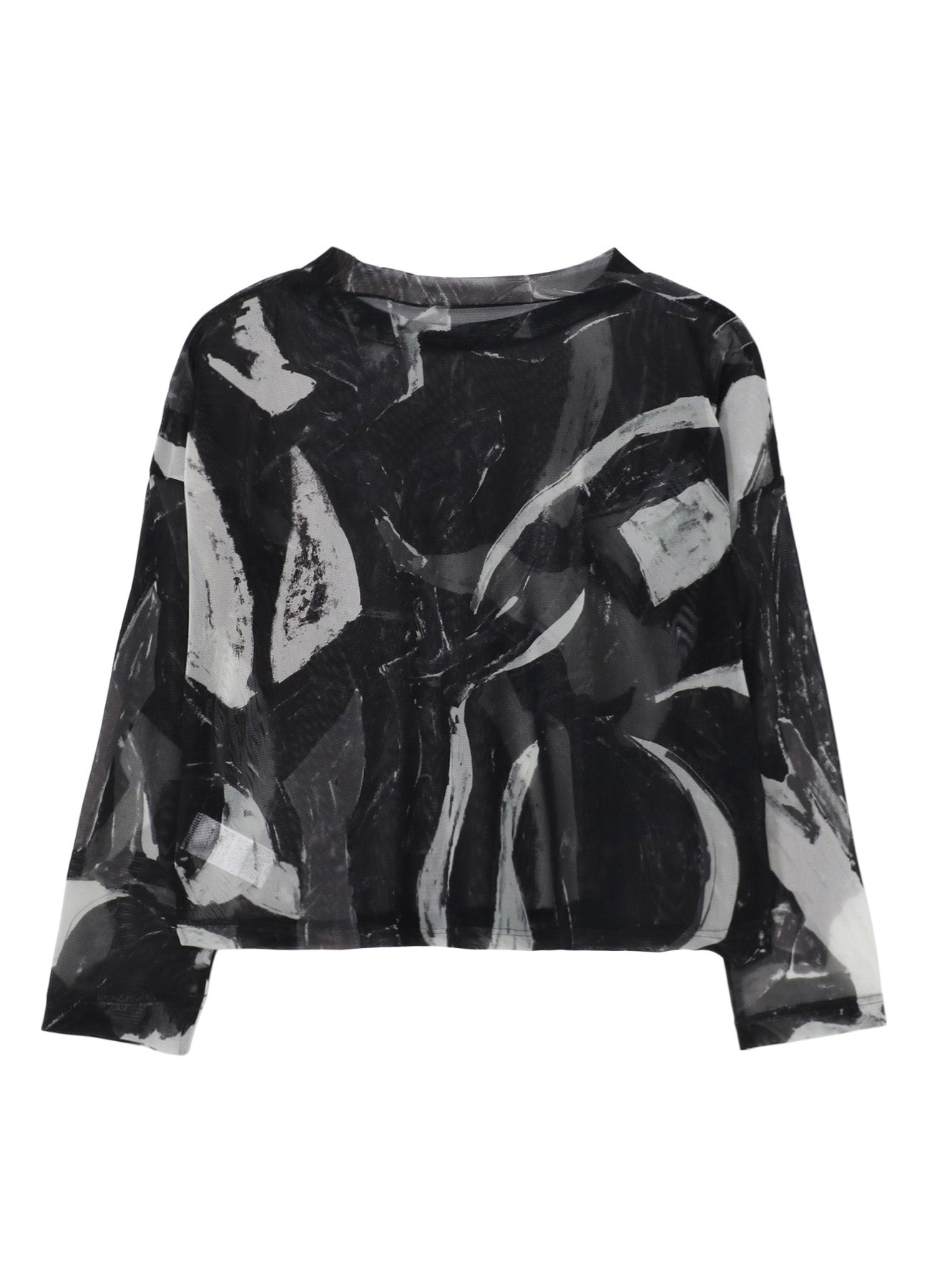 TULLE ABSTRACT PAINTING PATTERN CROPPED ROUND NECK T