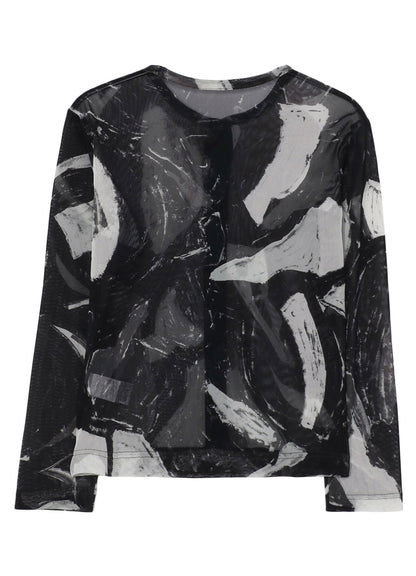 TULLE ABSTRACT PAINTING PATTERN LONG SLEEVE CARDIGAN