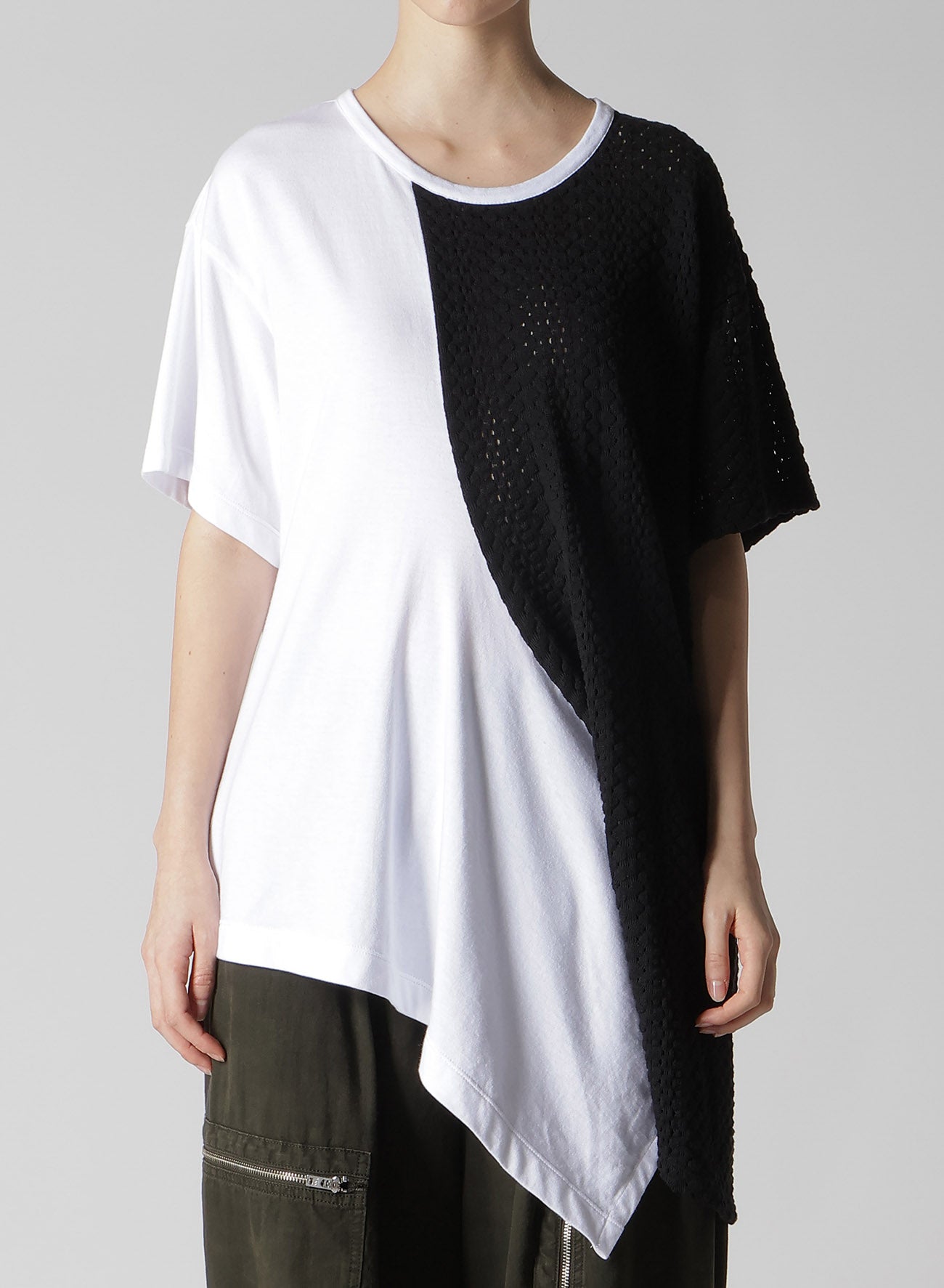 COTTON JERSEY/LACE DRAPE SHORT SLEEVE T