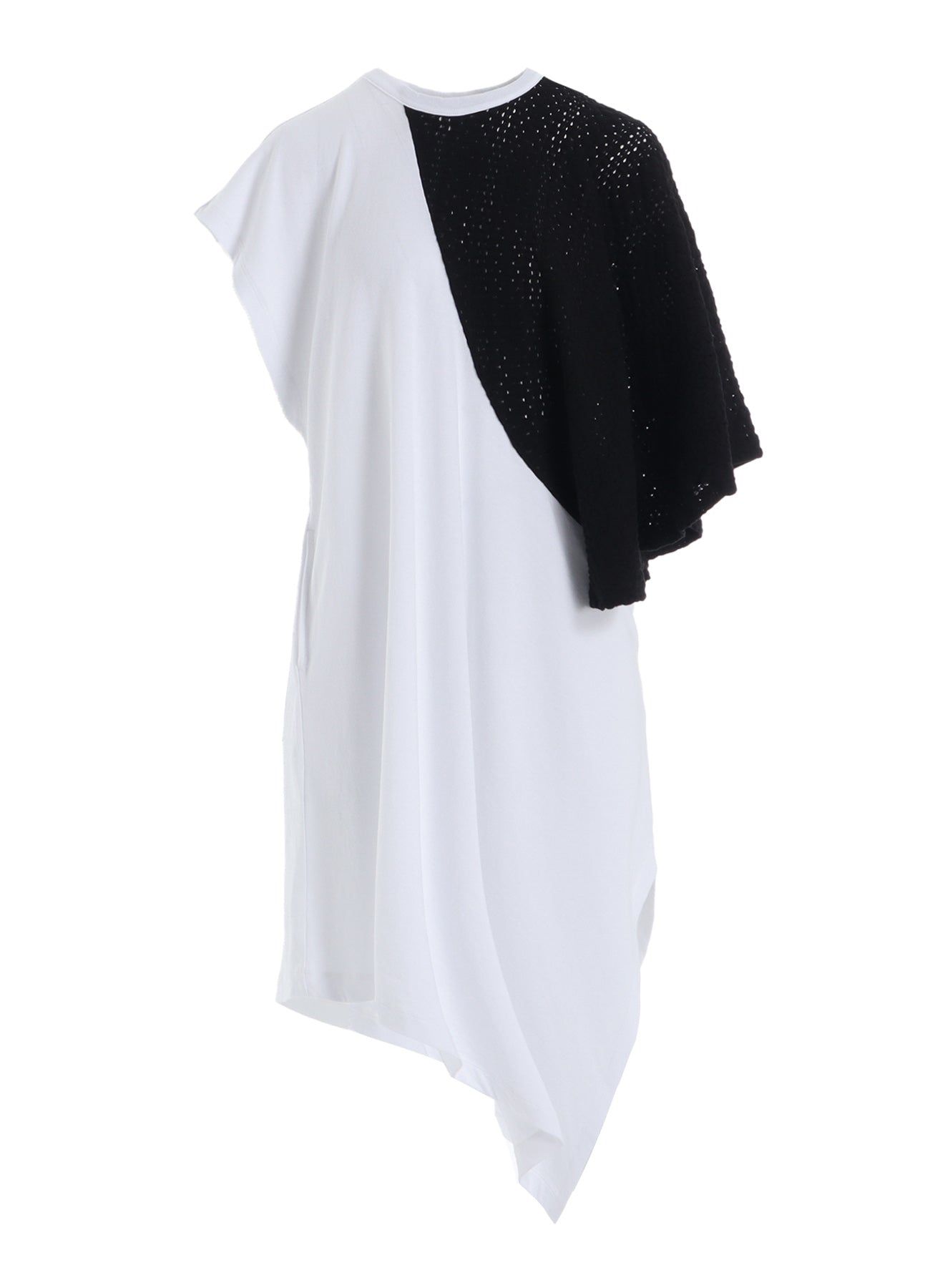 COTTON JERSEY/LACE LEFT SHOULDER DRAPE T