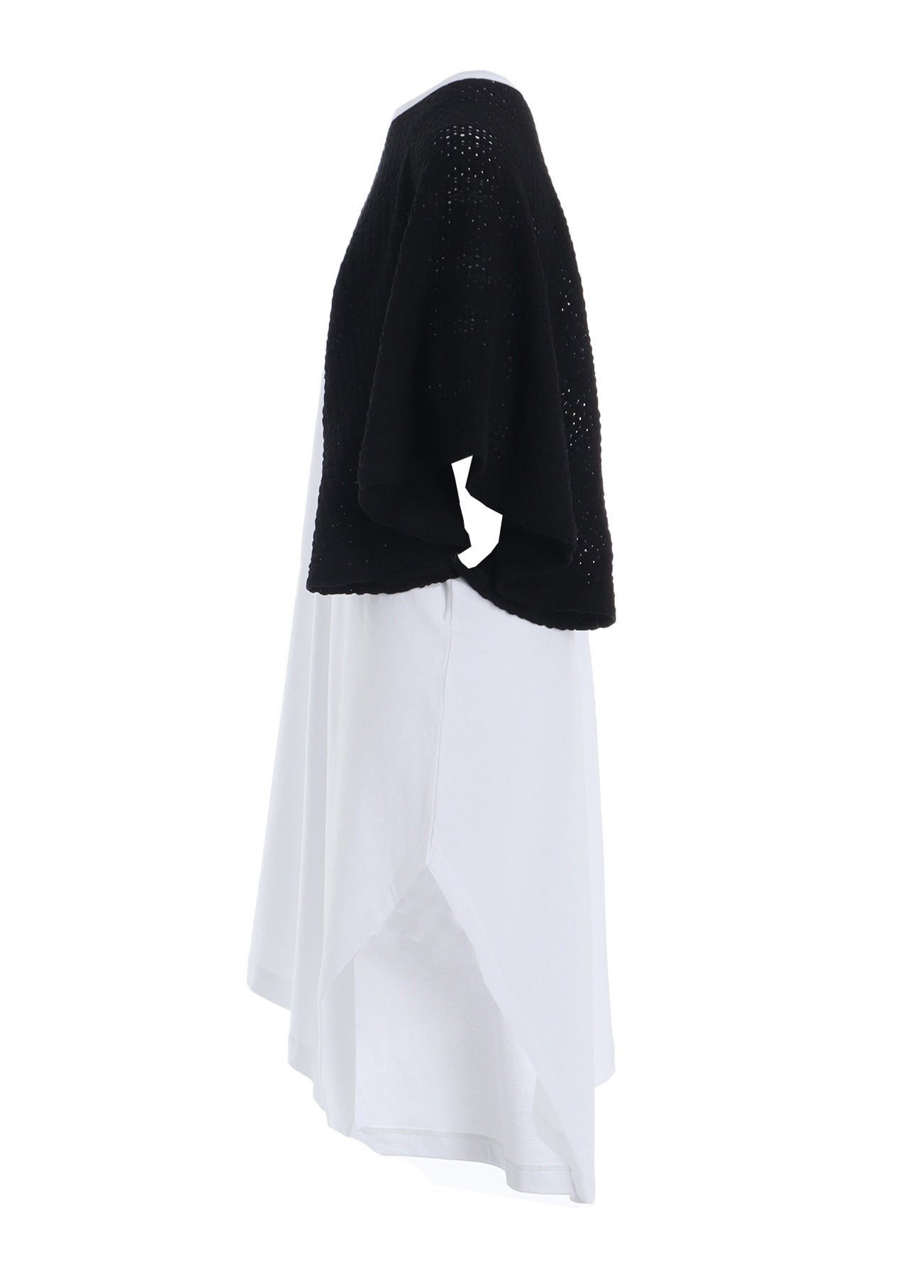 COTTON JERSEY/LACE LEFT SHOULDER DRAPE T