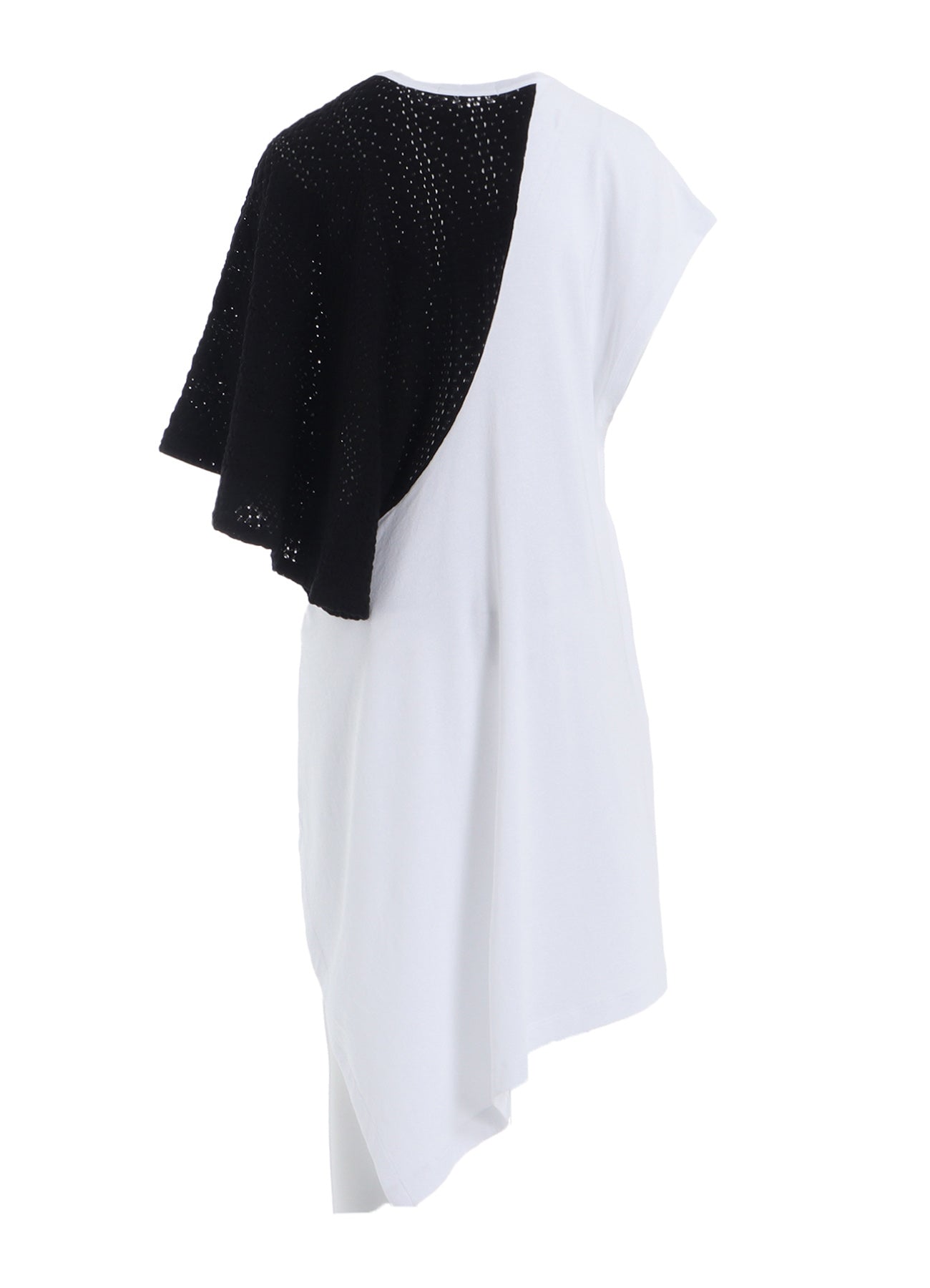COTTON JERSEY/LACE LEFT SHOULDER DRAPE T