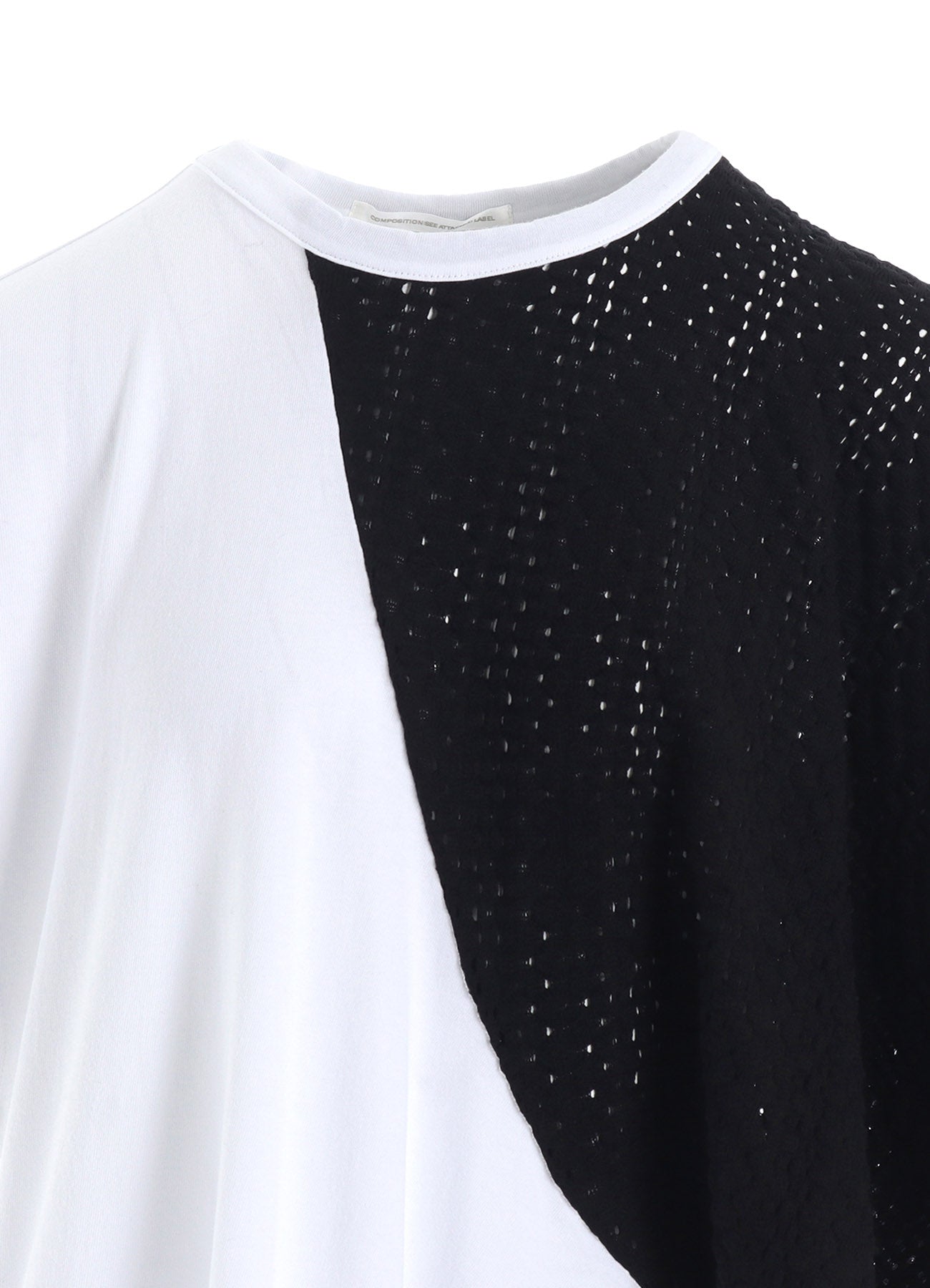 COTTON JERSEY/LACE LEFT SHOULDER DRAPE T