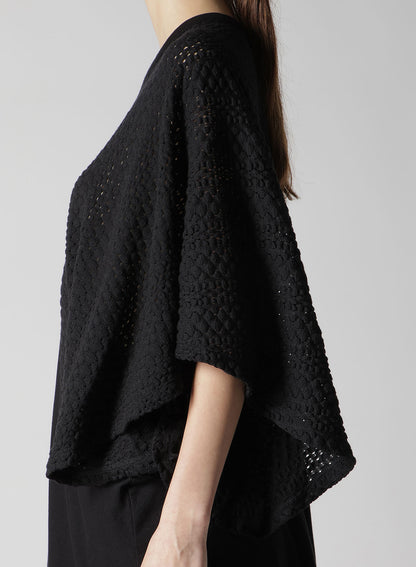 COTTON JERSEY/LACE LEFT SHOULDER DRAPE T