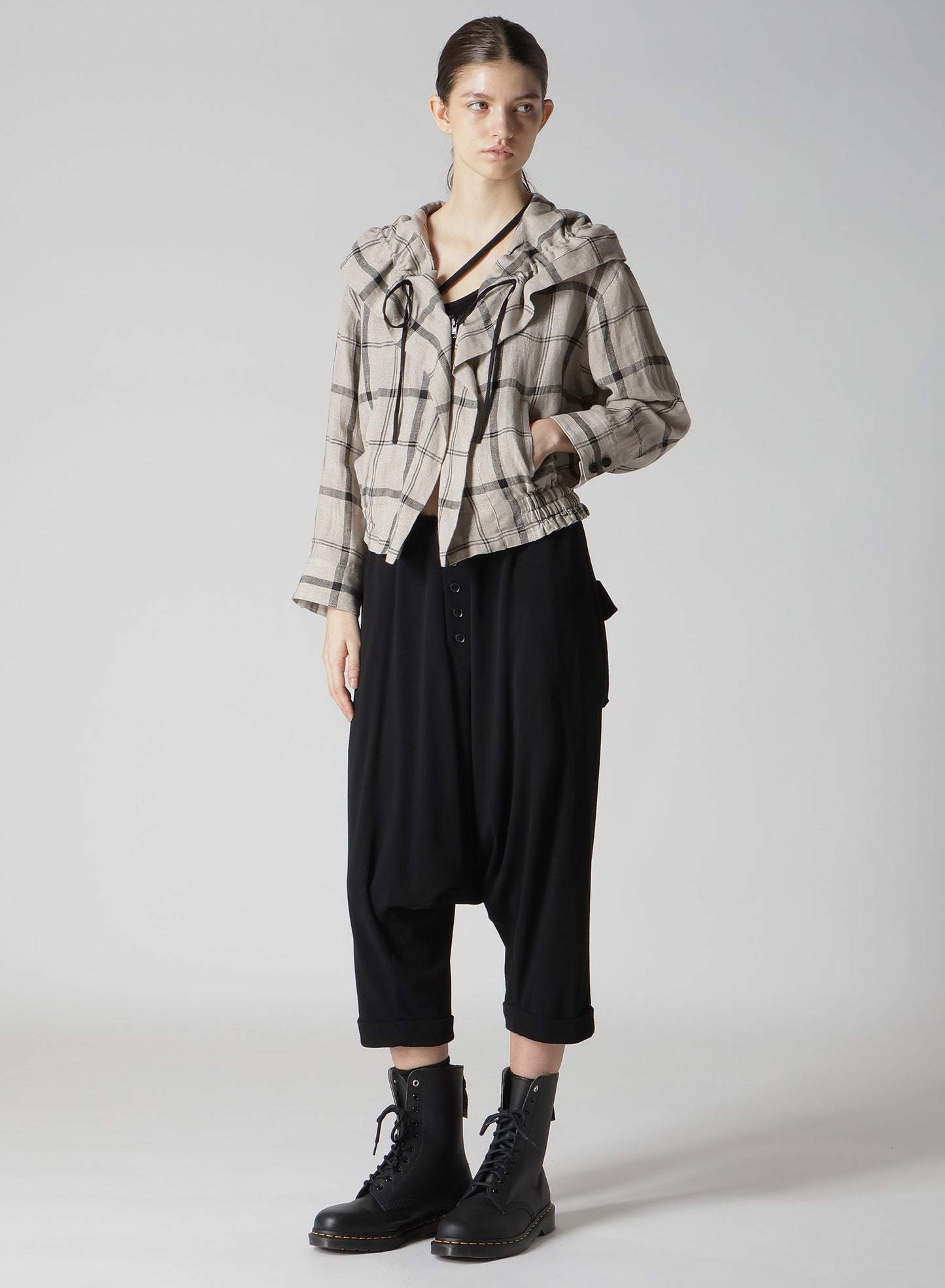 【1/23 12:00(JST) Release】LINEN/NYLON PLAID GATHERED BLOUSE