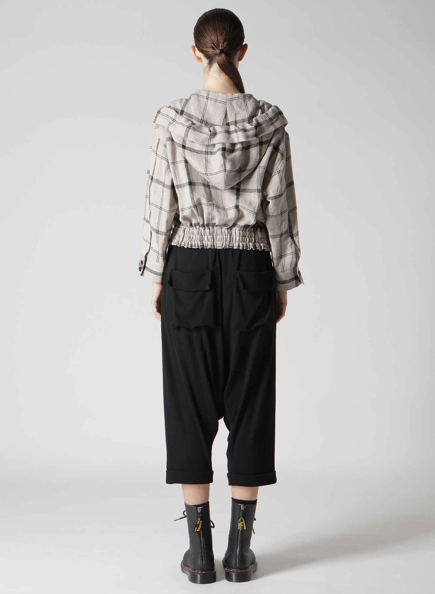 【1/23 12:00(JST) Release】LINEN/NYLON PLAID GATHERED BLOUSE