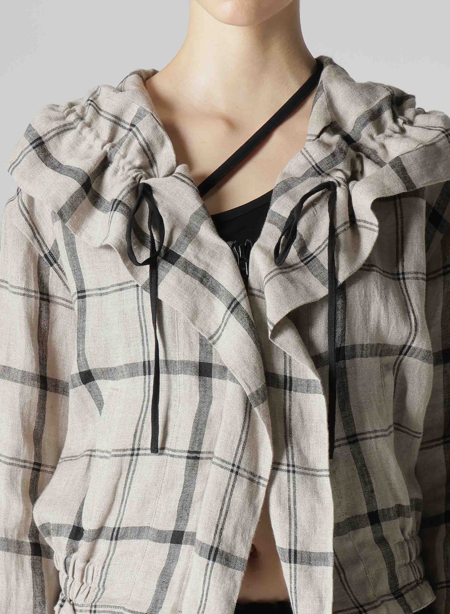 【1/23 12:00(JST) Release】LINEN/NYLON PLAID GATHERED BLOUSE