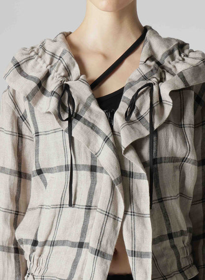 【1/23 12:00(JST) Release】LINEN/NYLON PLAID GATHERED BLOUSE