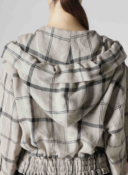 【1/23 12:00(JST) Release】LINEN/NYLON PLAID GATHERED BLOUSE