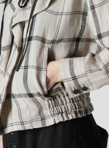 【1/23 12:00(JST) Release】LINEN/NYLON PLAID GATHERED BLOUSE