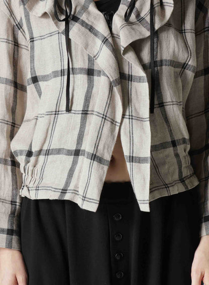 【1/23 12:00(JST) Release】LINEN/NYLON PLAID GATHERED BLOUSE