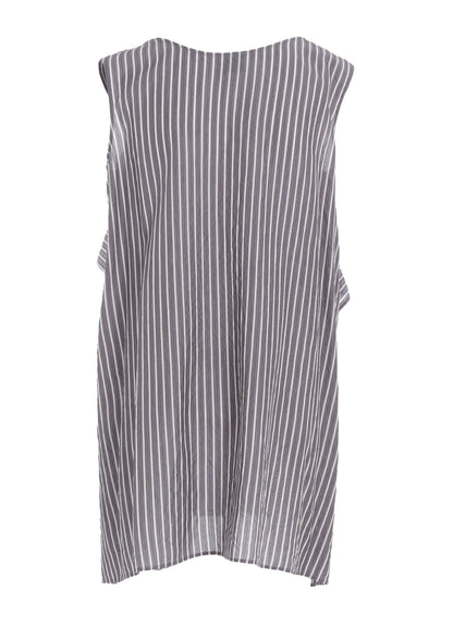 CELLULOSE STRIPE FLARE SLEEVELESS BLOUSE