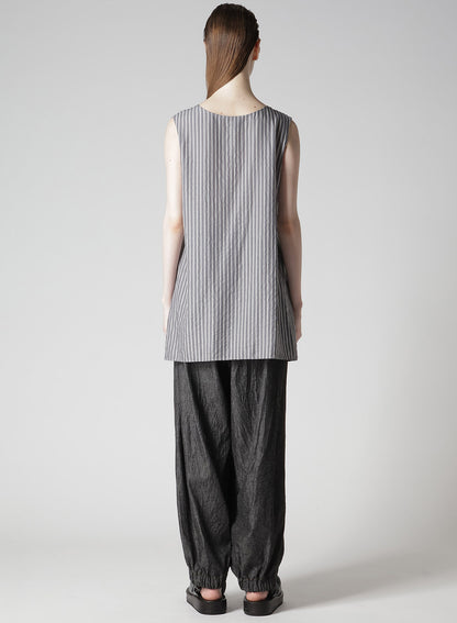 CELLULOSE STRIPE FLARE SLEEVELESS BLOUSE